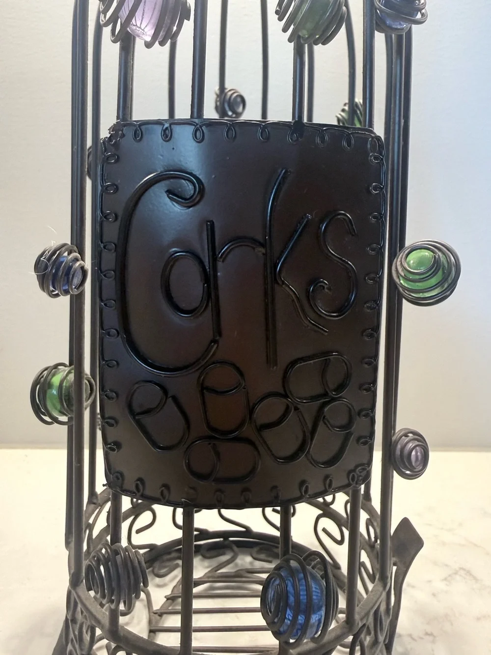 Silver Wire Bottle Cork Holder with Decorative Beads